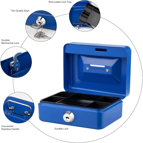 Kassalåda med nyckellås, bärbar dubbel metallkassalåda