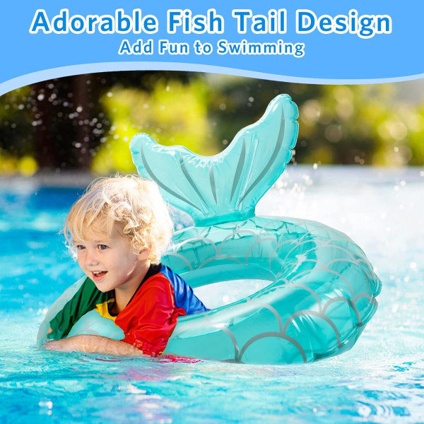 Svømmering til børn, holdbare oppustelige pool floats, havfrue anime gummi float ring, flydende sommer strandfest for 4-9 børn og vandsport Mermaid Blue