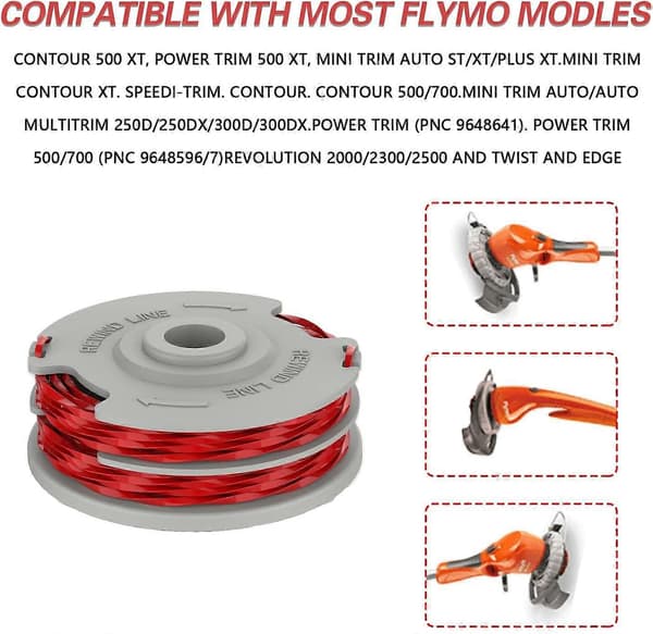 Flymo Trimmerspole 1,5 mm Dobbel Auto-Feed Spole Erstatning for Flymo FLY021 Gressklipper Trimmertråd Refill 11 m (1-pakning) 4pc