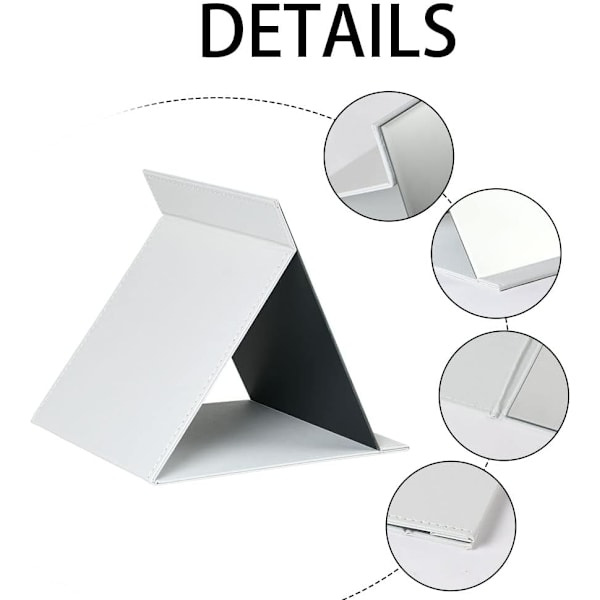 1 st fällbart bordsspegel med PU-läder smink spegel, bärbar rese spegel, fällbar spegel med stativ bärbar White