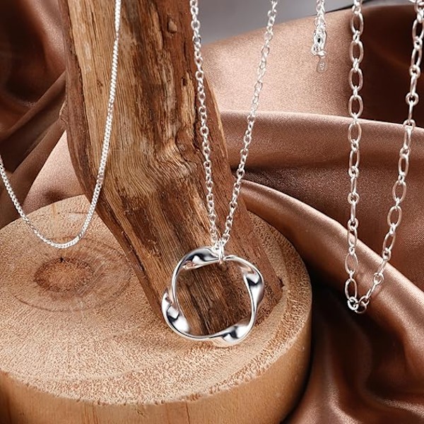 Lagerhalsband Dam, Guld Silverkedja med Rund Berlock Flerlagershalsband Trippel Mode Smycken för Kvinnor och Flickor B