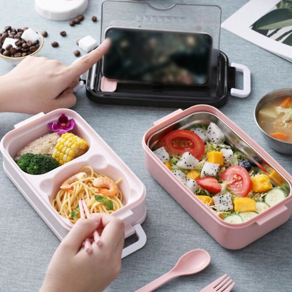 3 fack Lunchbox för barn Vuxna Matbehållare Set Bento förvaringsbox. (rosa) (1 st)
