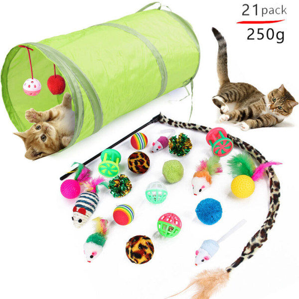 21 st lekset för katter, kattleksaker husdjursleksaker för kattungar, kattunnel kattleksaksboll kattungars leksaksdelar tillbehör slumpmässiga färger