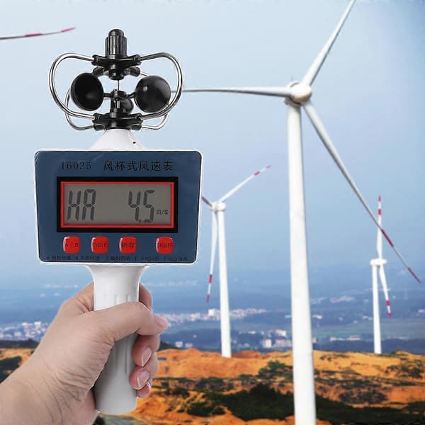 Unik Design Vindhastighetsmätare LCD-Display Energibesparande Kopp-stil Anemometer