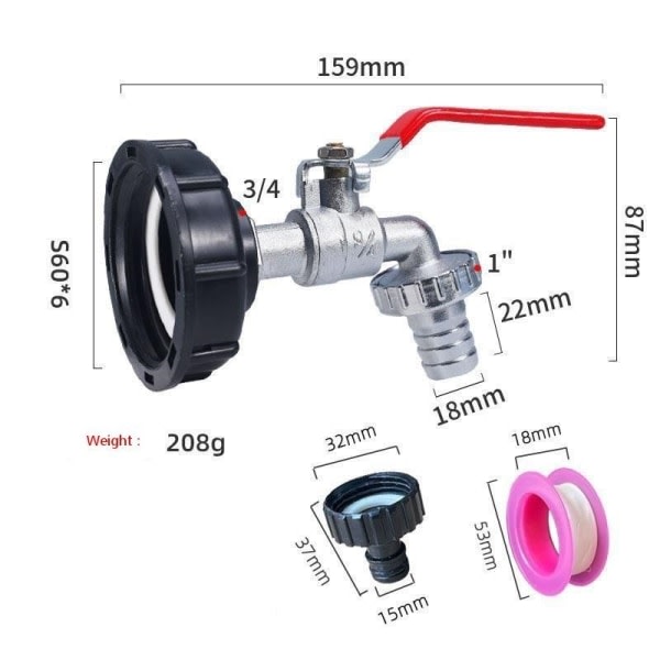 IBC-tankadapter, IBC-koppling, IBC-anslutning, IBC-tankadapter - 3/4 inch alloy and plastic nipple