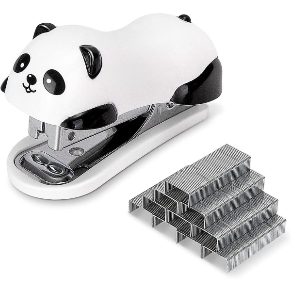 Minihäftapparat, liten häftapparat med 1000 st häftklamrar och inbyggd häftningsborttagare för barn, 12 arks kapacitet, söt Panda 1 st
