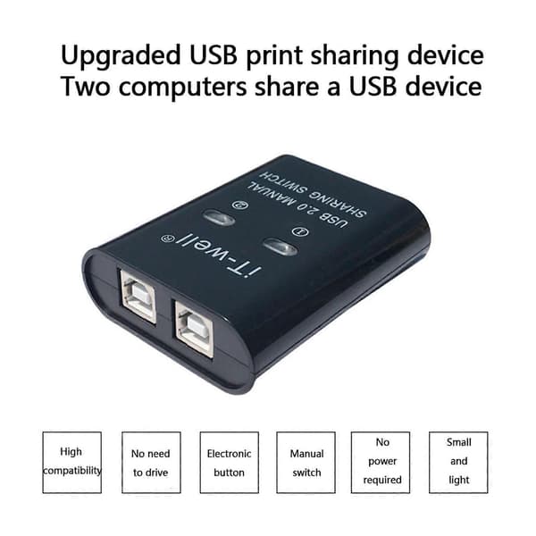USB Switch Selector KVM Hub Adapter 2 PC Deling 1 USB Printer Delingsenheder Black