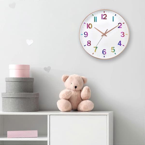 Väggklocka 30 cm Tyst Icke Tickande Klocka för Vardagsrum Sovrum Kök Kontor (Orange) Gradient Rose Gold