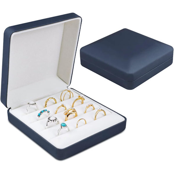 Smykke Ring Organizer Box, Lille Smykkeæske, Rejse Smykkeetui, Bærbar Ring Opbevaring Display Case, PU Læder Ringe Bakke Holder Box Blue