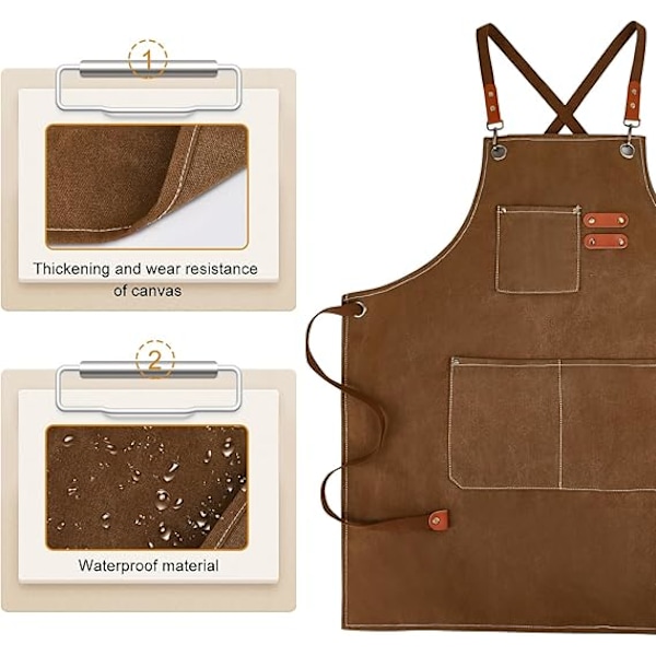 Lerreklede i Canvas for Menn med Lommer, Justerbar Stropp og Store Lommer, Kjøkken Matlaging Baking Kokk Lerreklede