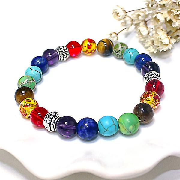 Elegant 7 Chakra Healing Balance Perle Armbånd Energi Natursten