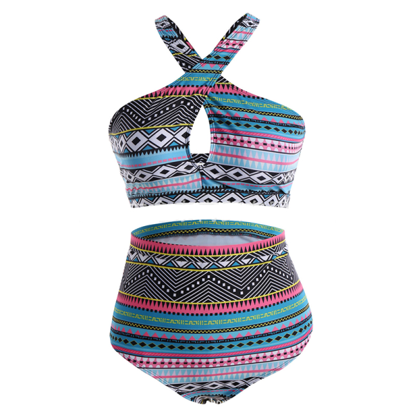 Plus Size Højtaljet Bikini Sæt Blå 4XL Blue 4XL