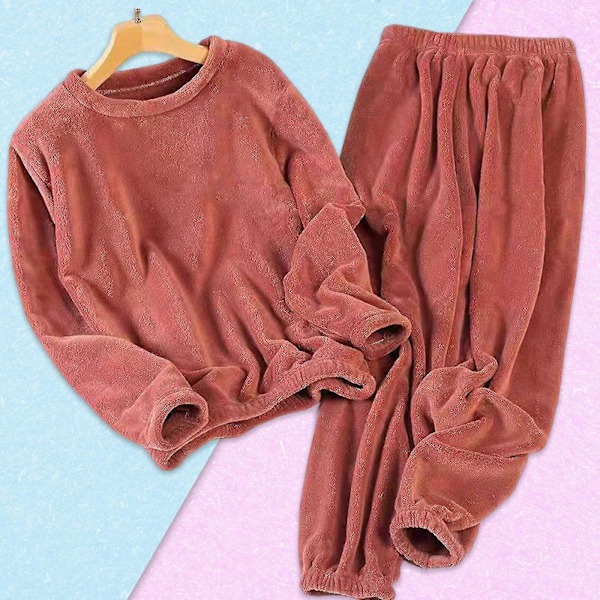Tykt Varmt Dame Pyjamas Sett Ensfarget Genser Rund Hals Pyjamas For Jente Dame Kjæreste Mor Rose Red XL