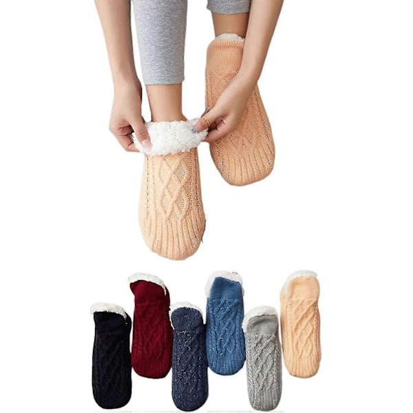 1 Par Vævede Indendørs Sokker Sutsko i Velour, Skridsikre Termosokker til Indendørs Brug, Farvel til Følelsesløshed, Hævelse Beige L for EU Size 43-45