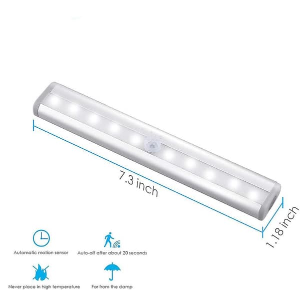 Bevegelsessensor Lyslist, (10 LED, 3-pakning) Garderobe Trådløs Lampe