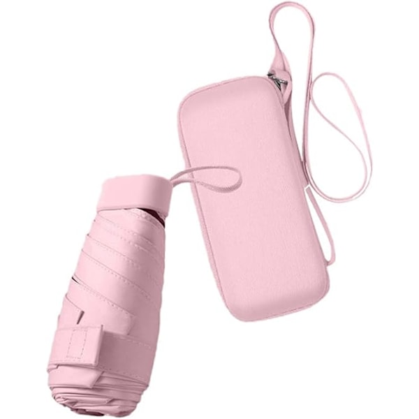 Fällbart Reseparasoll, Litet Kompakt Parasoll för Sol och Regn Vindtätt UV-Parasoll med Blixtlåsfodral för Kvinnor Flickor Pink