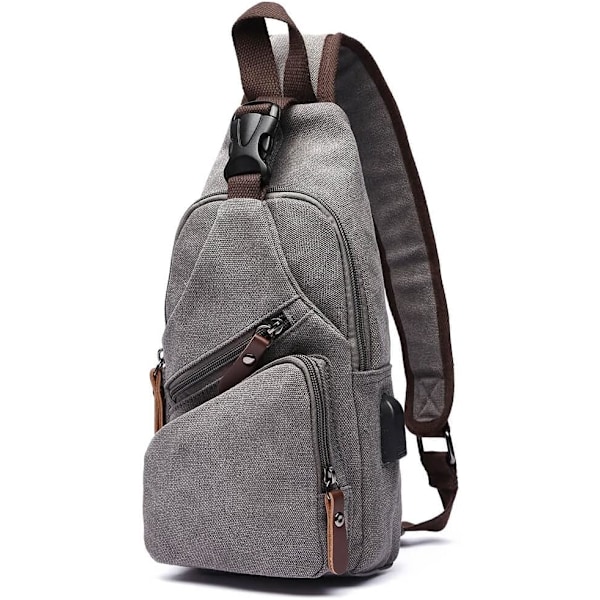 Canvas Sling Bag Crossbody Ryggsäck Axelväska Casual Ryggsäck för Män Kvinnor Utomhus Cykling Vandring Resa Fiske Shopping Trekking Grey