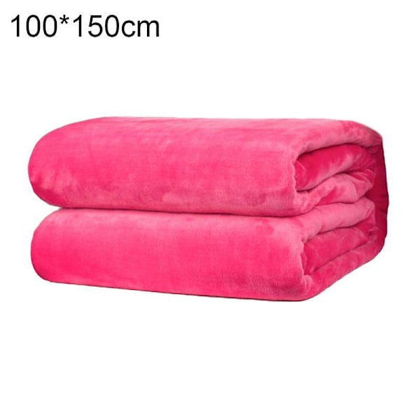 Polyester Myk Varm Ensfarget Teppe Sovepledd Gulvteppe for Hjem Soverom Sengetøy Rose Red 100*150cm.