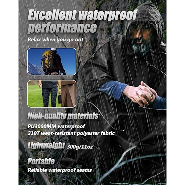 Vedenpitävä Poncho Aikuinen, Uusiokäyttöinen Sadetakki Aikuinen Vedenpitävä Poncho Vedenpitävä Aikuinen Kevyt Vedenpitävä Sadetakki Ulkoiluun Vaellukseen Leirintään Black
