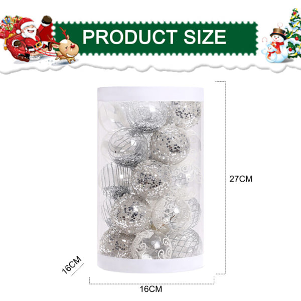 25 stk 6 cm/2,36 tommer knusefrie julekule i plast, julekule, julepynt, festdekorasjoner (sølv)