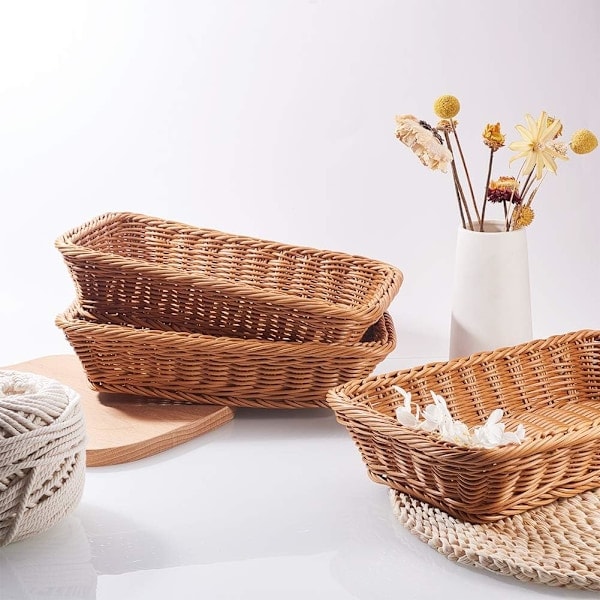 Vävda korgar, set om 3 polykorgar för brödförvaring i polykorgar för mat, frukt, grönsaker, servering, restaurang, hemmakök Brown