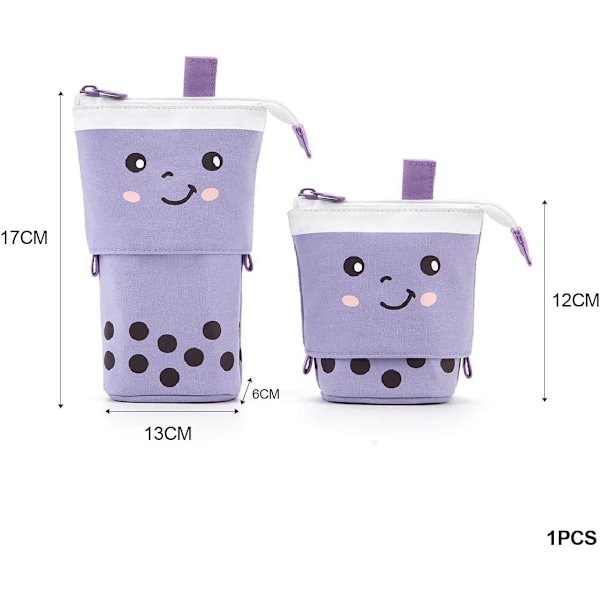 2 st Söt Pennfodral Cartoon Stående Justerbar Pennfodral Väska Teleskopisk Pennhållare Kosmetikpåsar Purple