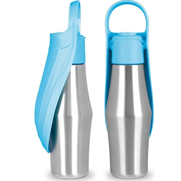 Rustfri Stål Hundevandflaske Bærbar Kæledyrsvanddispenser Med Foldbar Skål Til Udendørs Brug Light Blue