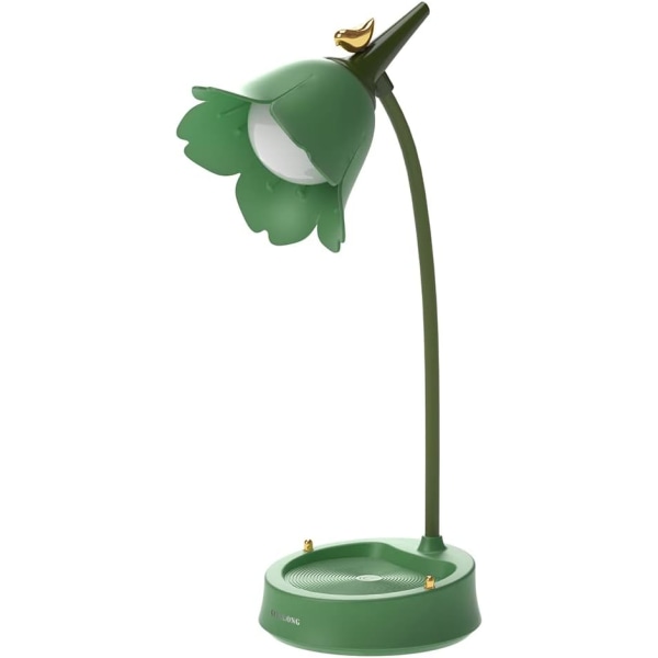 LED Blomsterlampe Ledningsfri Bordlampe, 3 Farvetilstande Skrivebordslamper til Soveværelse, Sød Skrivebordslampe Touch Lamper Sengebord, Genopladelig Øje Green