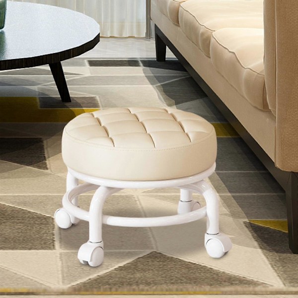 360° Roterande Rullpall Hushållspall Flyttbar Pall Lågt Buller Remhjul Låg Pall Universella Svängbara Hjul För Kök Hem Beige 30cmx28cmx6cm