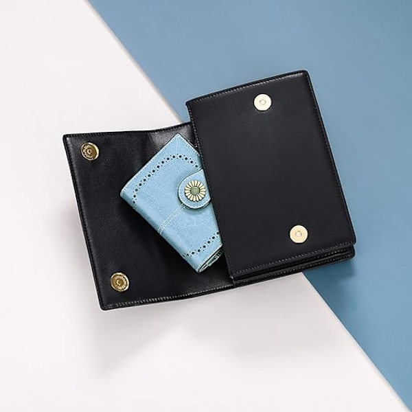 Vikbar Plånbok Kortfodral Äkta Läder RFID-Blockerande Plånbok för Kvinnor med 16 Kortfack Ai_light Blue