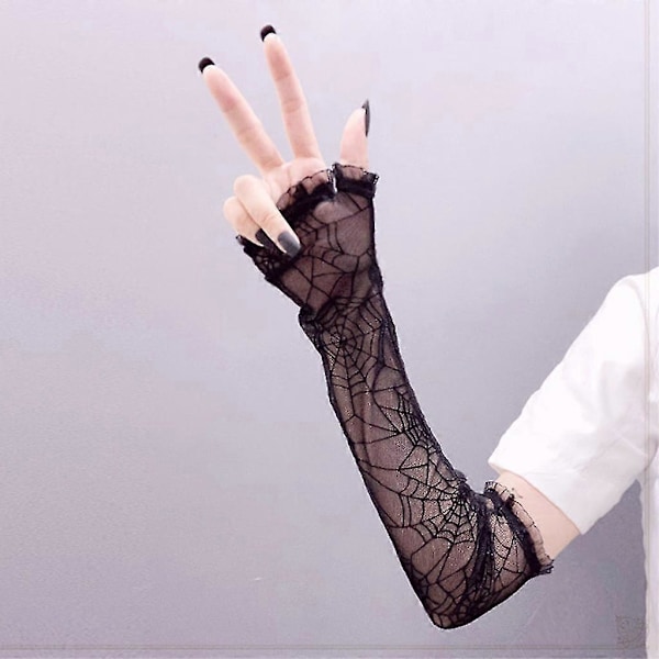 Albuelengde Mesh Blonde Lange Hansker Gjennomsiktige Edderkoppnett Hansker Halloween Hansker