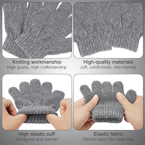 3-pack Vintermössa, Halsduk och Vantar för Barn 2-8 år - Pojkar och Flickor. Vintertillbehör Set, Tjock Stickad Varm Fleecefodrad Termisk Set Grey