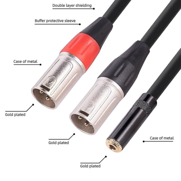 3,5 mm Stereo Hunn til Dobbel XLR 3-Pin Hann Y-Splitter Ofc Aux Lydkabel 3,5 mm til 3-Pin XLR Y-1