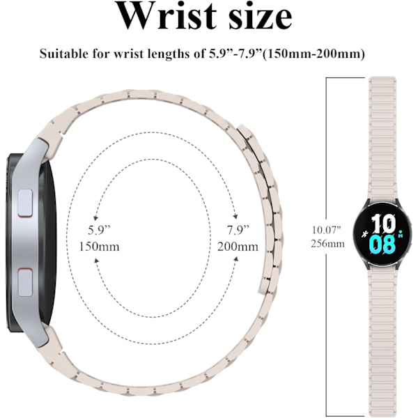 Blød rem kompatibel med Samsung Galaxy Watch 4/5/6 rem til kvinder og mænd, klassiske silikone sportsbånd med magnetisk lukning Starlight