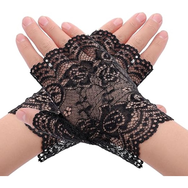 Korte Spidse Handsker til Kvinder Fingerløse Brude Håndleds Handsker 1920'erne Te Party Handsker Elegante Spidse Korte Handsker Solcreme Black