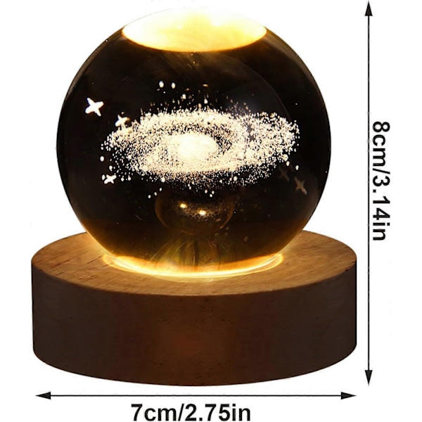 3D Saturn Krystal Kugle Natlampe til Børn Glaskugle Natlampe med Træbase Fantasifuld Dekoration Krystal Kugle Saturn LED Galaxy Planet Natlampe Nebula