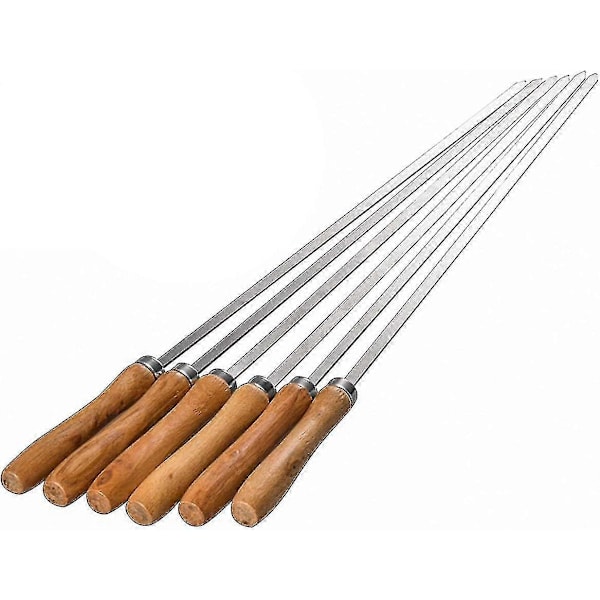 16.5in/42cm Platta Kebabspett Rostfritt Stål Grillspett Med Trähandtag, Set Om 6