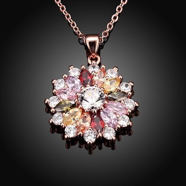Roseguldbelagt halskæde skinnende modefarve blomsterform cubic zirconia vedhæng halskæder smykker til kvinder piger