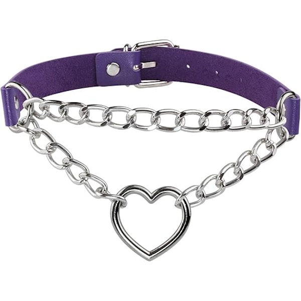 Punk Goth PU Läder Choker Halsband med Hjärthänge Berlocker Choker för Kvinnor Män D