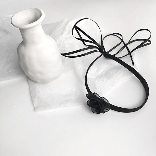 Bohemsk fløyel choker langt bånd sateng blomst krage halskjede sexy svart kamelia choker kostyme smykker tilbehør for kvinner og jenter 1