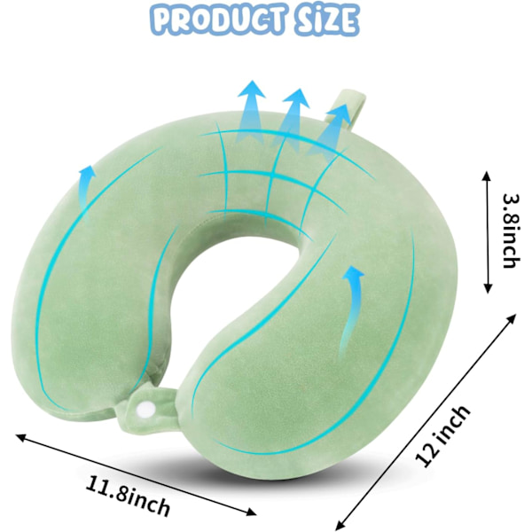 Reisepute Nakkepute Minnefoam Reiseputer Hodestøtte Pute for Fly Kontor Reise Essensielt Flyputer for Lange Turer Hvile Green
