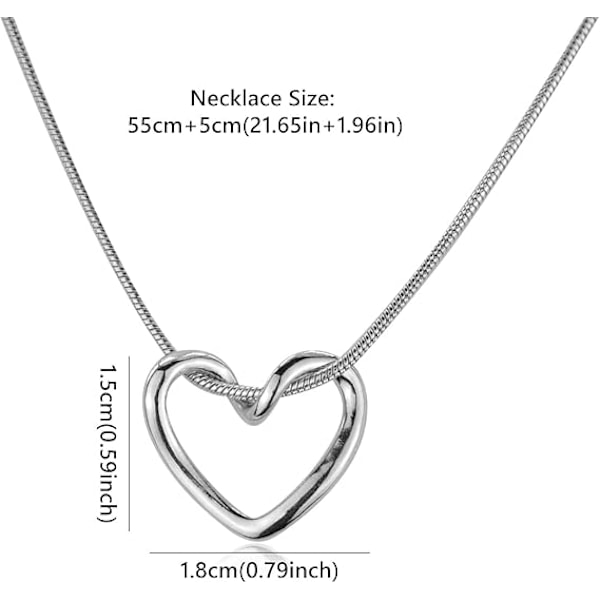 Halsband med kärlekshjärtanhänge, minimalistiskt hjärtanhänge ihåligt hjärtchokerhalsband silverberlock smycken födelsedagspresent till flicka