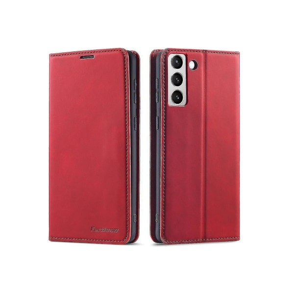 Samsung Galaxy S23 5G Etui, Premium PU Læder Cover Med Kortlomme Støttefod Skjult Magnetisk Stødsikker Flip Wallet Etui Til Galaxy S23 5G 6,1 Tommer Red