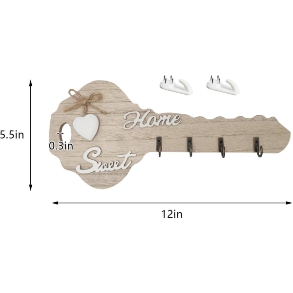 Tränyckelhållare för vägg Dekorativ nyckelformad väggmonterad nyckelkrok Nyckelhängare med 4 krokar för hemmet