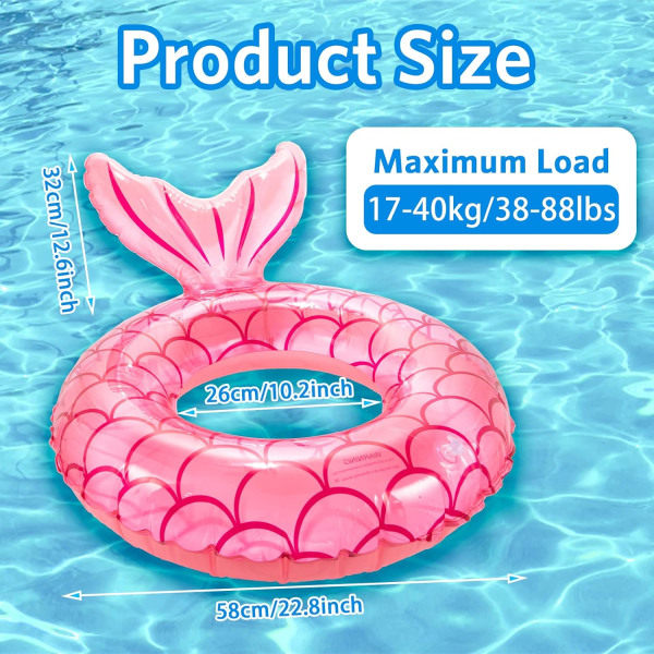 Svømmering til børn, holdbare oppustelige pool floats, havfrue anime gummi float ring, flydende sommer strandfest for 4-9 børn og vandsport Mermaid Pink
