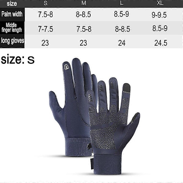 Vanntette hansker for menn og kvinner, varme vinterhansker med sensitive fingertupper Blue S