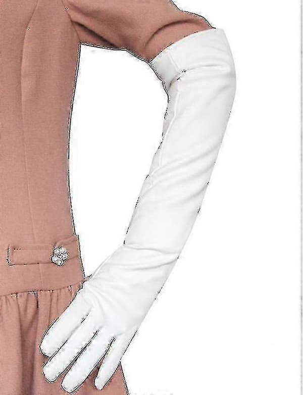 Långa Läderhandskar Dam Simuleringshandskar Silkeslent Foder Långa Över Armbågen Eleganta Vantar 50cm Black M