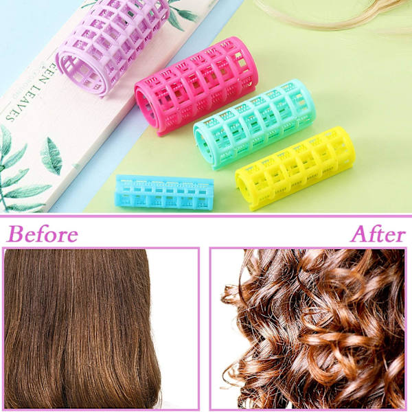 30 stk Plastkrøller Snap-On Krøller Selvgrep Krøller Hårstyling Krøller Ingen Varme Kreves Krøller for DIY Hårstyling Hår Salong Barber, 5 Størrelser