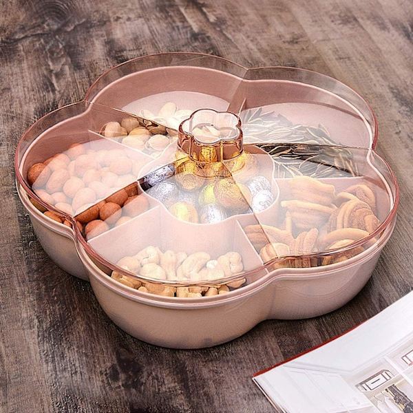 Snack Oppbevaringsboks, Blomstformet Snackbrett med Lopp, Matboks, Fruktboksbeholder, Rosa