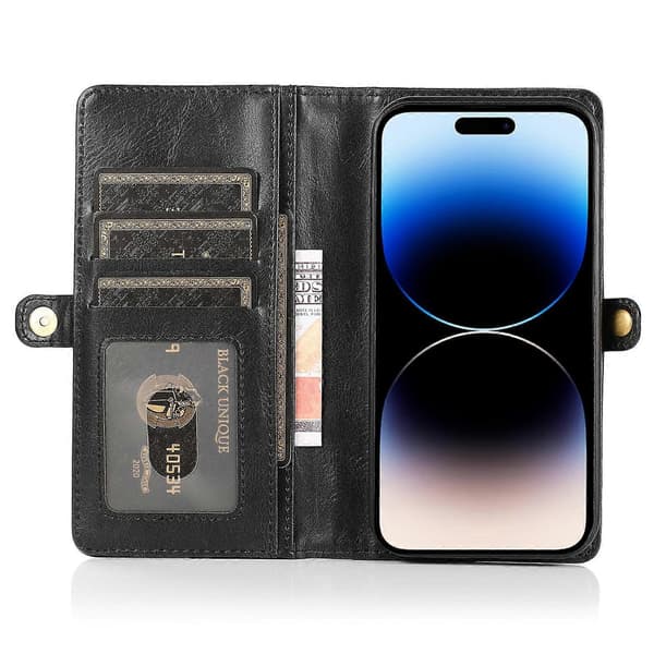 Til iPhone 15 Pro Max mobildeksel med stropp avtakbart 2-i-1 lommebok TPU+PU-deksel